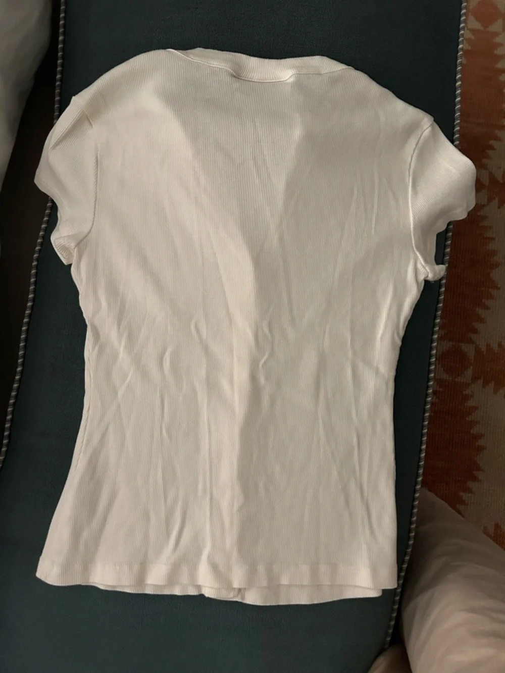 Reformation Cream Ribbed Button-Front Short Sleeve Top - Picture 5 of 5